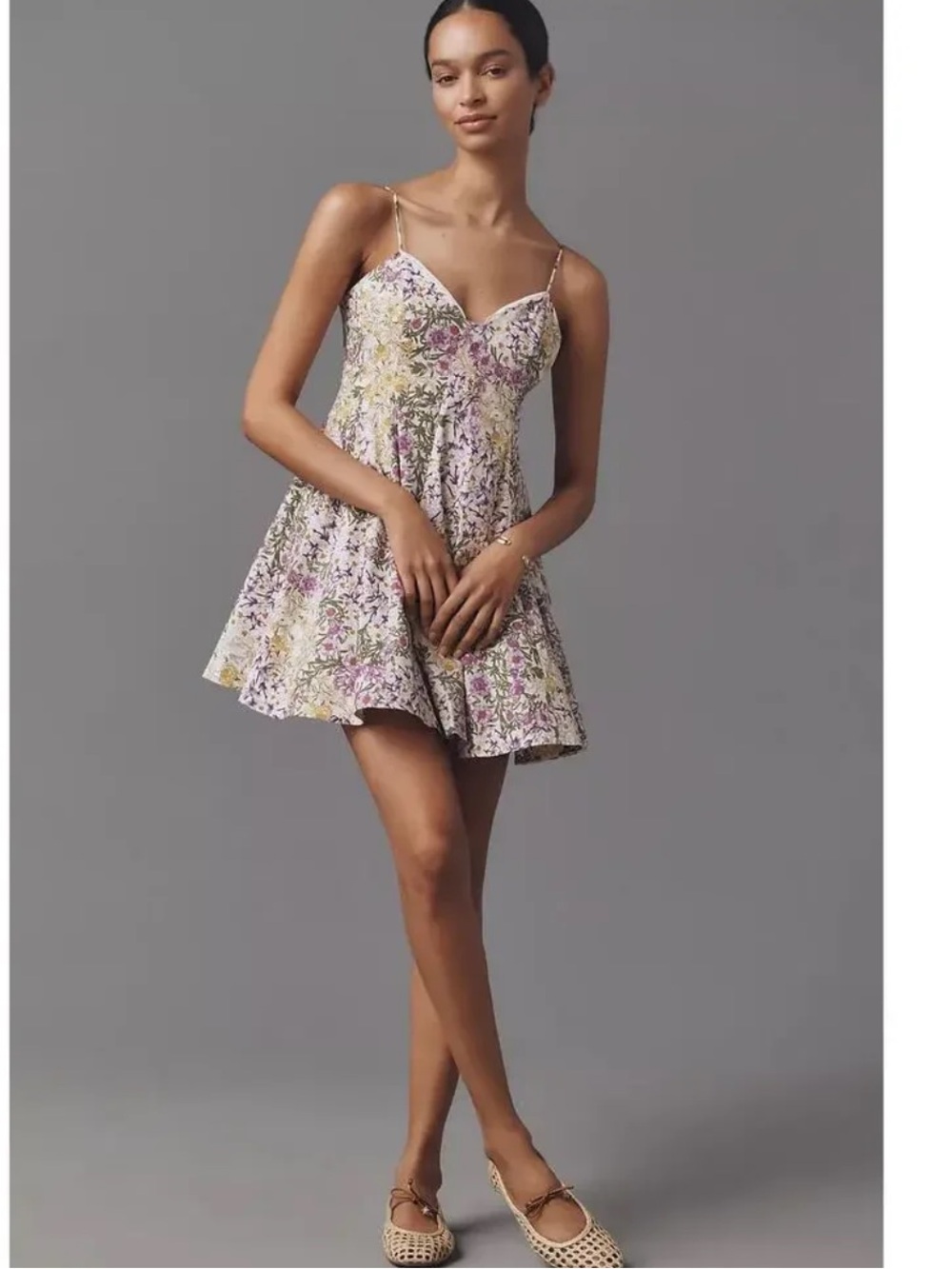 Maeve Lace Trim Sweetheart Floral Spaghetti-Strap Mini Anthropologie Dress